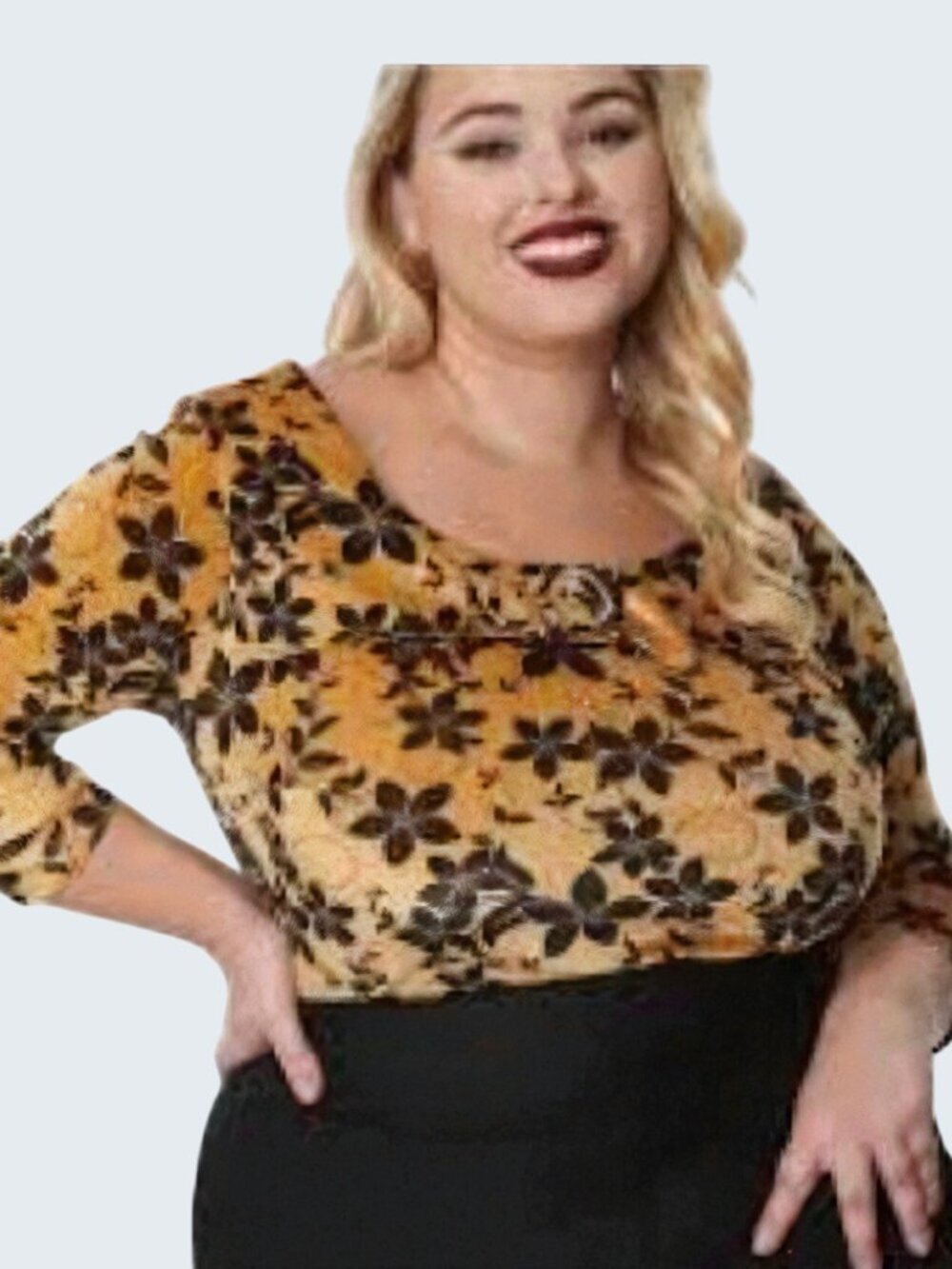 New! Unique Vintage Wm's Pointsetta Holiday Top Gold and Black Velvet Sz 1X